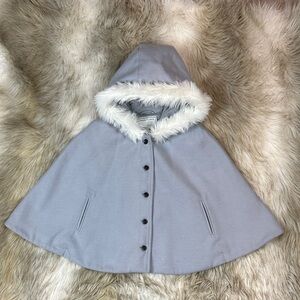 Janie and Jack Gray Hooded Poncho Coat Faux Fur Trim Size 5–6